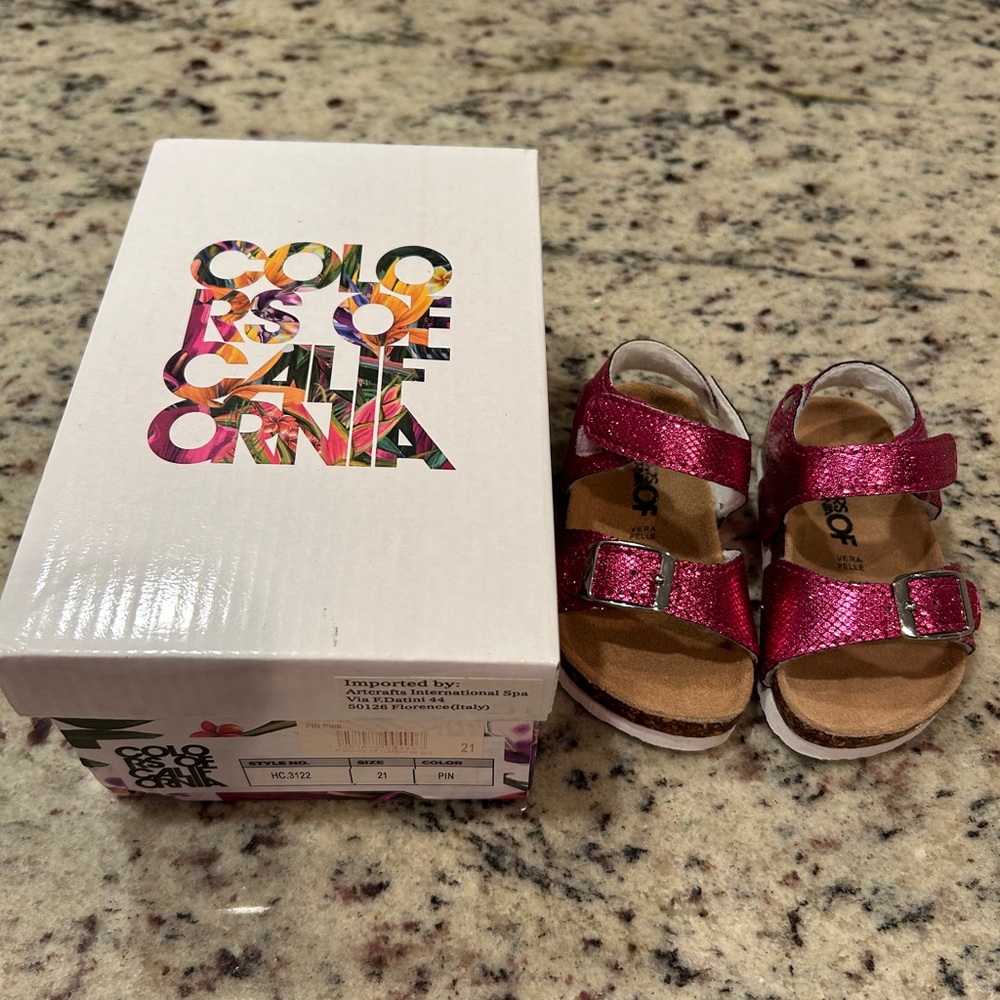 Colors of California Pink Metallic Kids Sandals size 21 / 5.5